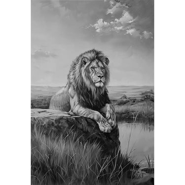 Black and White Lion Painting Art